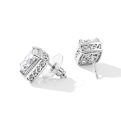 D'Joy Moissanite 7.85 ctw Stud Earrings in Rhodium Over Sterling Silver