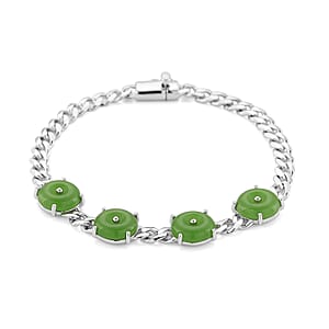 D'Joy Green Jade (D) 9.20 ctw Bracelet in Rhodium Over Sterling Silver (6.50 In)