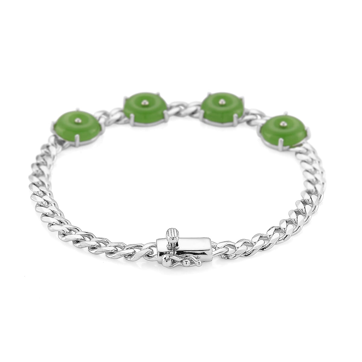 D'Joy Green Jade (D) 9.20 ctw Bracelet in Rhodium Over Sterling Silver (6.50 In) image number 1