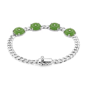 D'Joy Green Jade (D) 9.20 ctw Bracelet in Rhodium Over Sterling Silver (6.50 In)