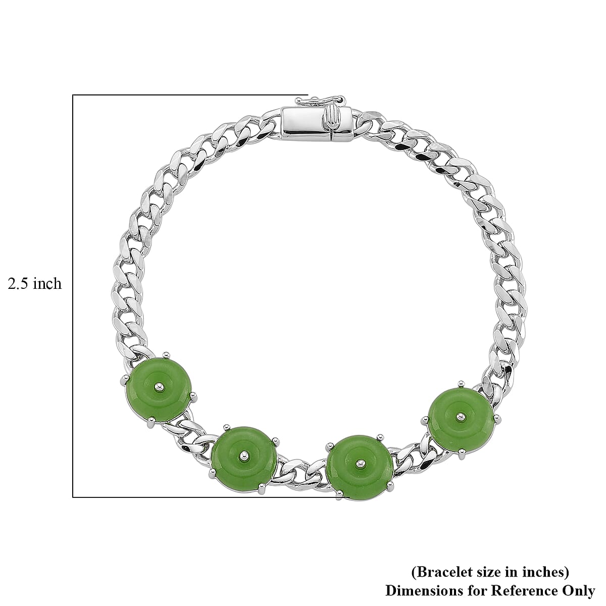 D'Joy Green Jade (D) 9.20 ctw Bracelet in Rhodium Over Sterling Silver (6.50 In) image number 3
