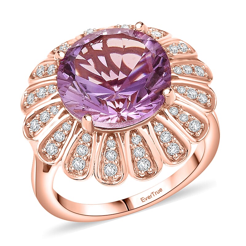 EverTrue Rose De France Amethyst and White Zircon 6.70 ctw Royal Bloom Ring in 18K Rose Gold Plated (Size 11.0)