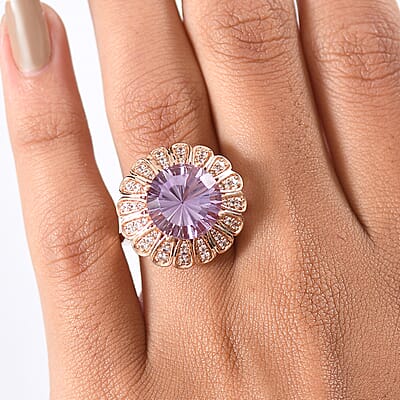 EverTrue Rose De France Amethyst and White Zircon 6.70 ctw Royal Bloom Ring in 18K Rose Gold Plated (Size 11.0)