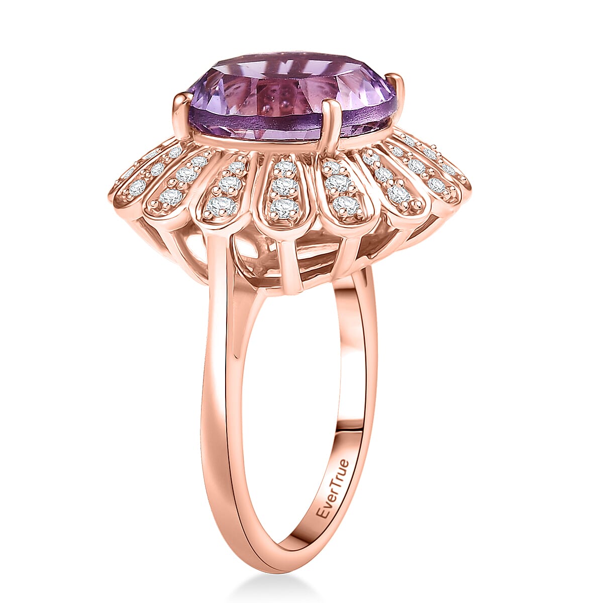 EverTrue Rose De France Amethyst and White Zircon 6.70 ctw Royal Bloom Ring in 18K Rose Gold Plated (Size 11.0)