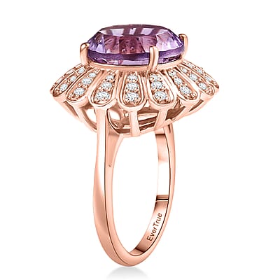 EverTrue Rose De France Amethyst and White Zircon 6.70 ctw Royal Bloom Ring in 18K Rose Gold Plated (Size 11.0)