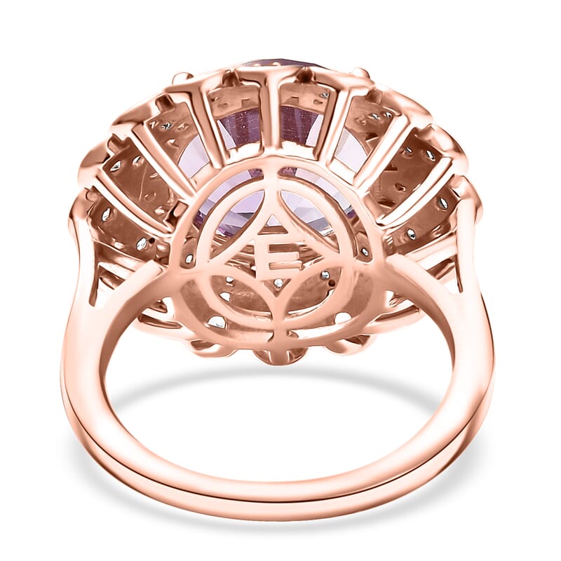 EverTrue Rose De France Amethyst and White Zircon 6.70 ctw Royal Bloom Ring in 18K Rose Gold Plated (Size 7.0)