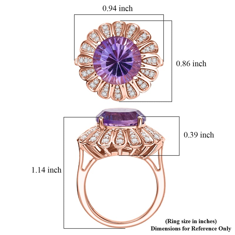 EverTrue Rose De France Amethyst and White Zircon 6.70 ctw Royal Bloom Ring in 18K Rose Gold Plated (Size 7.0)