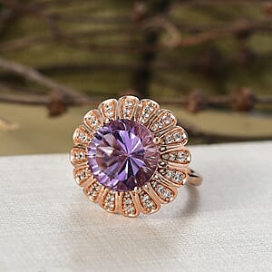 EverTrue Rose De France Amethyst and White Zircon 6.70 ctw Royal Bloom Ring in 18K Rose Gold Plated (Size 8.0)