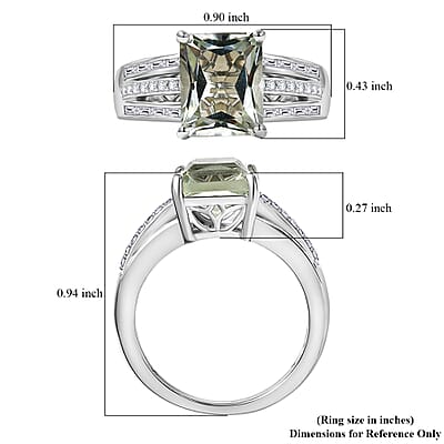 EverTrue Montezuma Prasiolite and White Zircon 4.10 ctw Deco Violet Ring in Platinum Bond (Size 10.0)