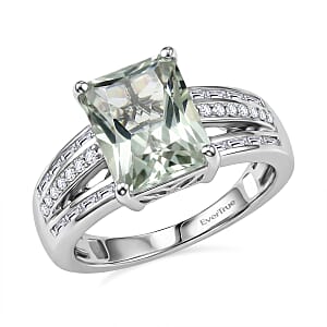 EverTrue Montezuma Prasiolite and White Zircon 4.10 ctw Deco Violet Ring in Platinum Bond (Size 11.0)