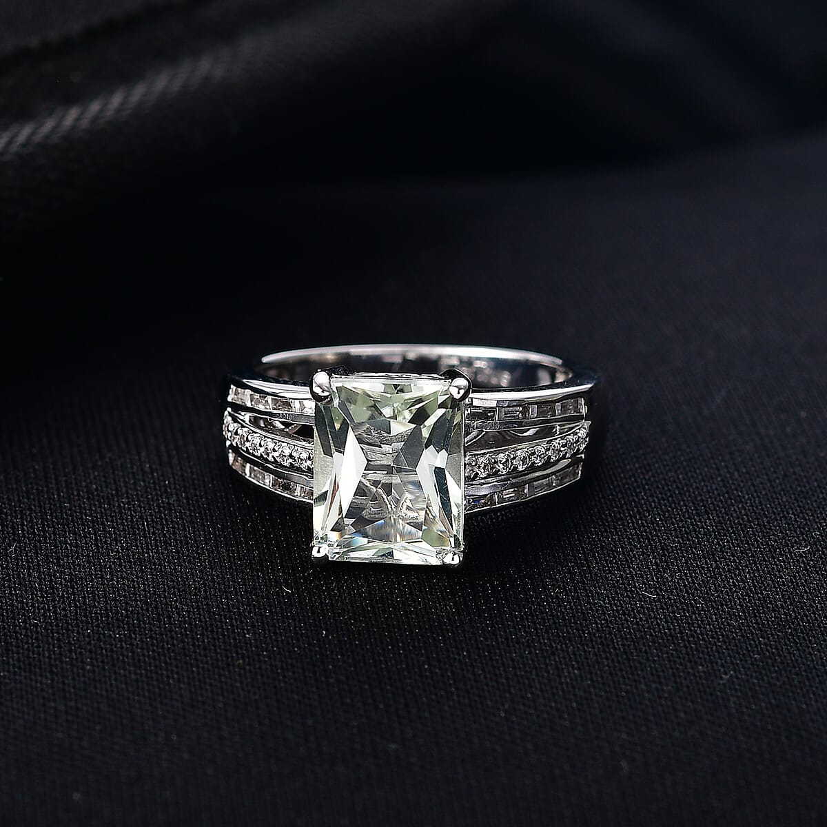 EverTrue Montezuma Prasiolite and White Zircon 4.10 ctw Deco Violet Ring in Platinum Bond (Size 11.0) image number 1