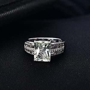 EverTrue Montezuma Prasiolite and White Zircon 4.10 ctw Deco Violet Ring in Platinum Bond (Size 6.0)