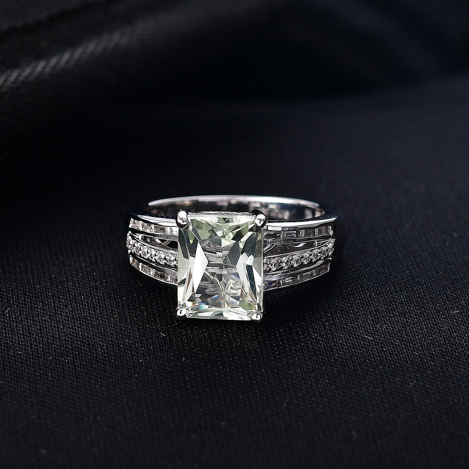EverTrue Montezuma Prasiolite and White Zircon 4.10 ctw Deco Violet Ring in Platinum Bond (Size 7.0)