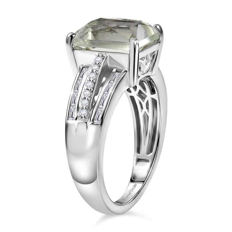 EverTrue Montezuma Prasiolite and White Zircon 4.10 ctw Deco Violet Ring in Platinum Bond (Size 7.0)