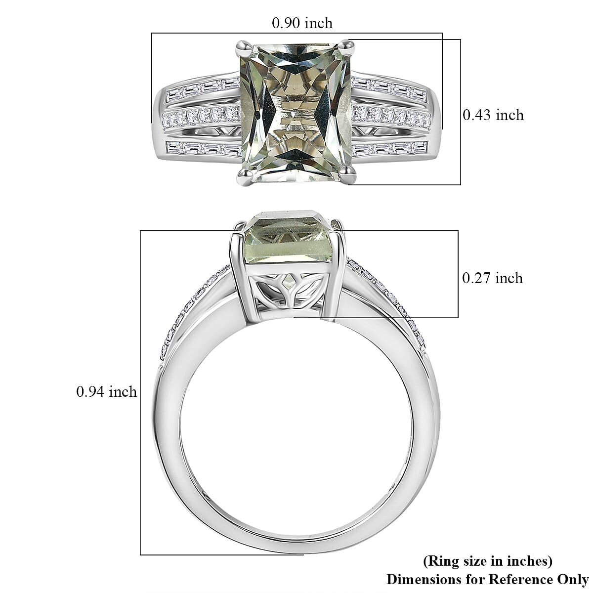 EverTrue Montezuma Prasiolite and White Zircon 4.10 ctw Deco Violet Ring in Platinum Bond (Size 7.0)