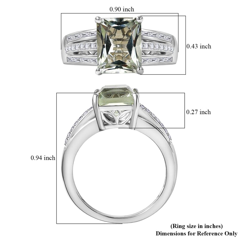 EverTrue Montezuma Prasiolite and White Zircon 4.10 ctw Deco Violet Ring in Platinum Bond (Size 7.0)