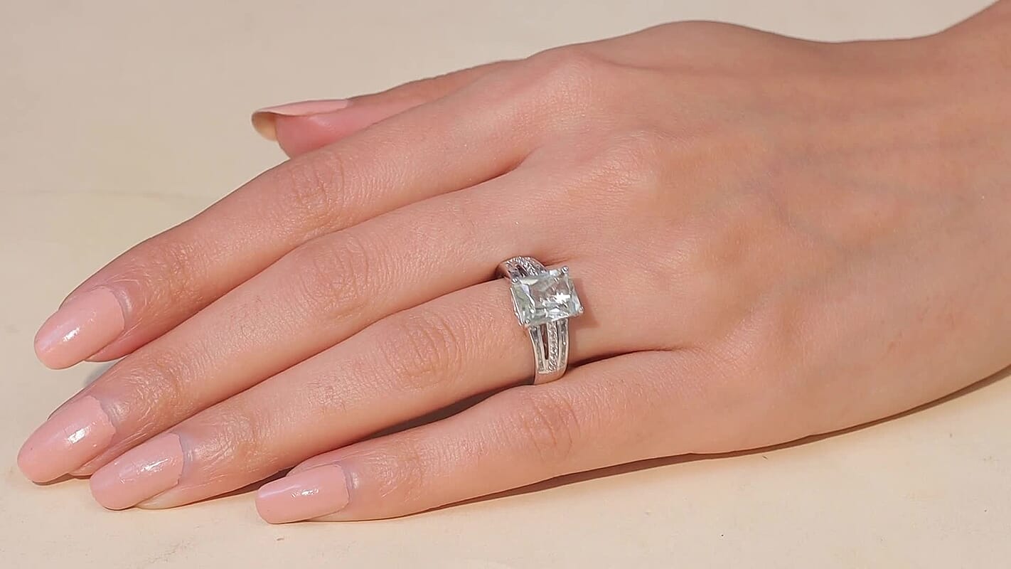 EverTrue Montezuma Prasiolite, White Zircon Ring in Platinum Bond (Size 10.0) 4.10 ctw