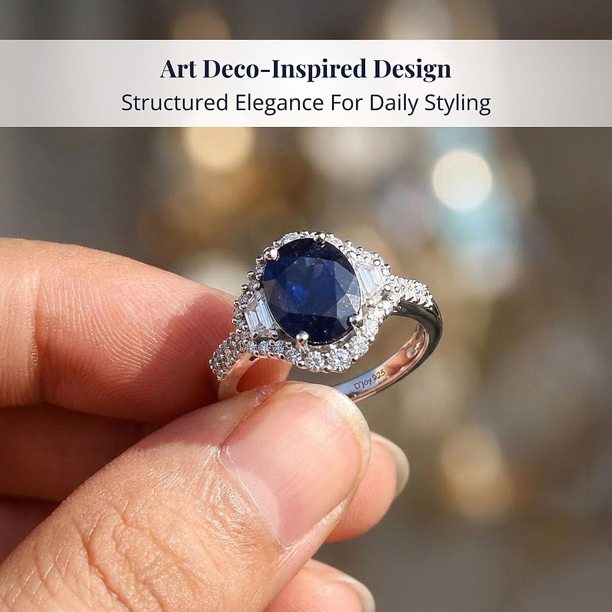 D'Joy Kanchanaburi Blue Sapphire (DF), White Zircon Ring in Rhodium Over Sterling Silver (Size 10.0) 4.30 ctw image number 3