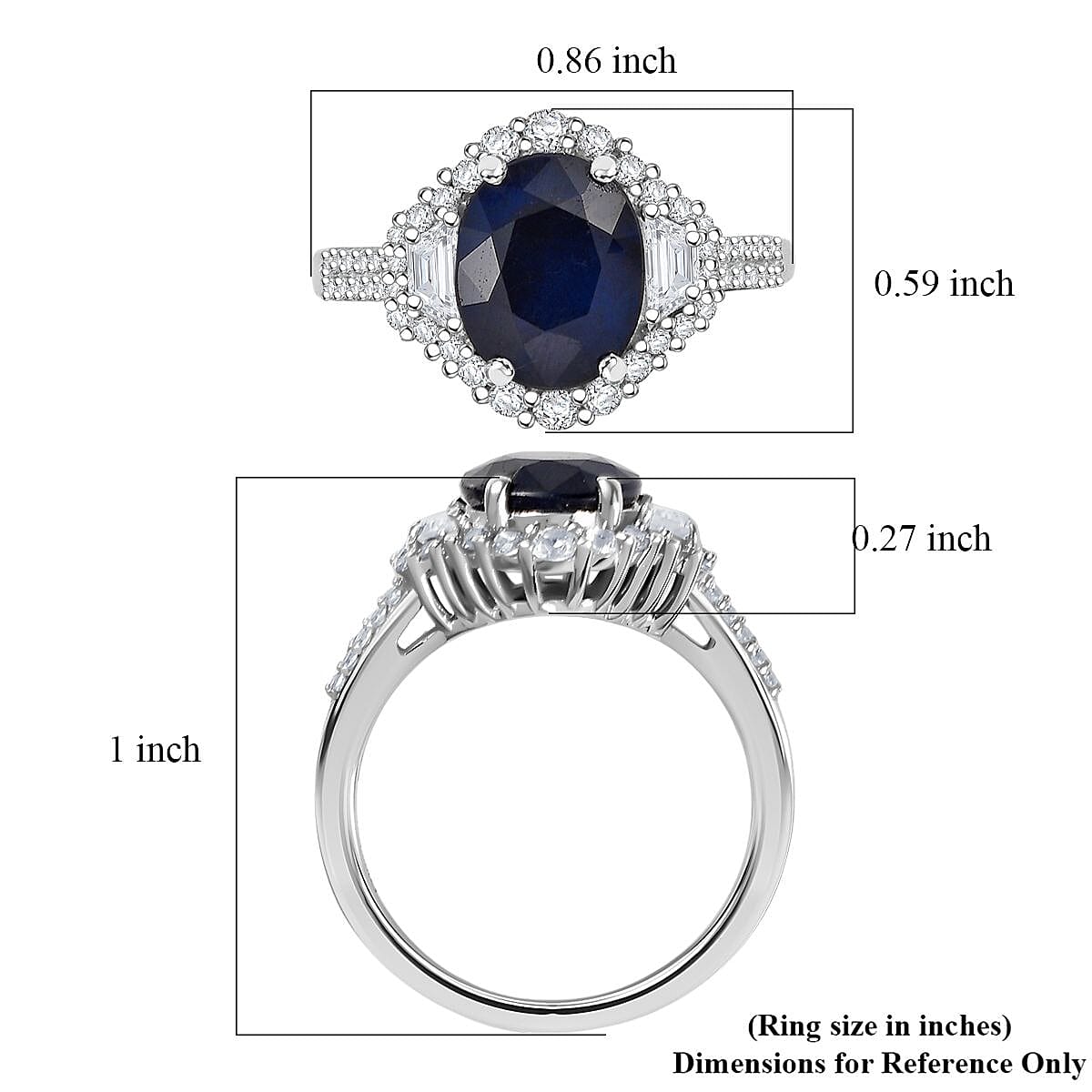 D'Joy Kanchanaburi Blue Sapphire (DF), White Zircon Ring in Rhodium Over Sterling Silver (Size 10.0) 4.30 ctw image number 3