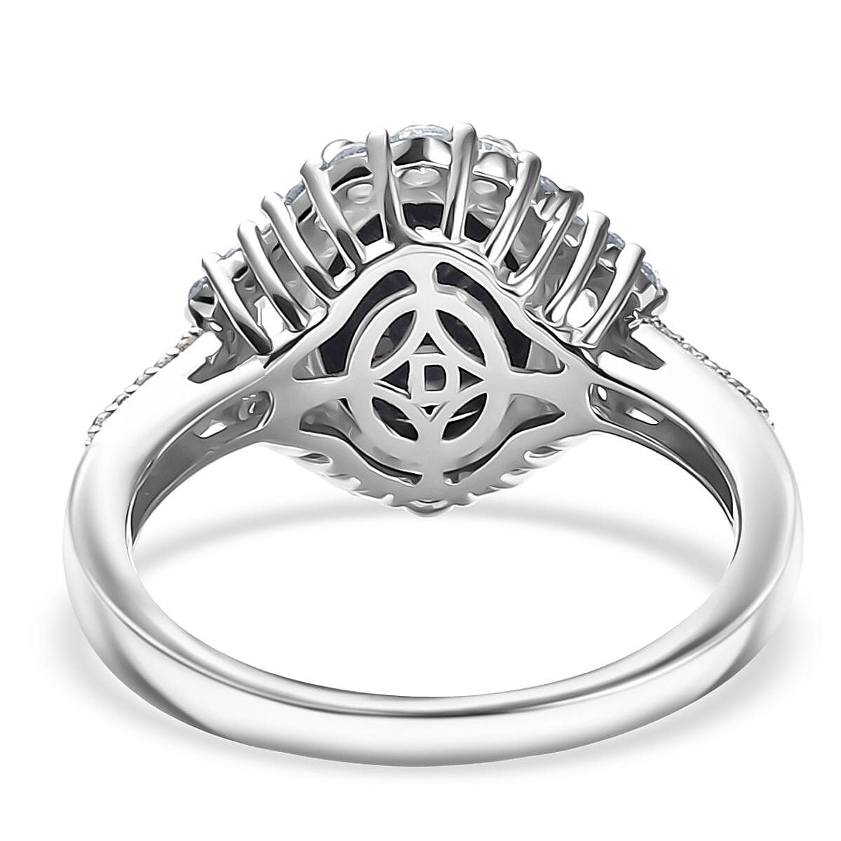 D'Joy Kanchanaburi Blue Sapphire (DF) and White Zircon 4.30 ctw Ring in Rhodium Over Sterling Silver (Size 7.0) image number 4