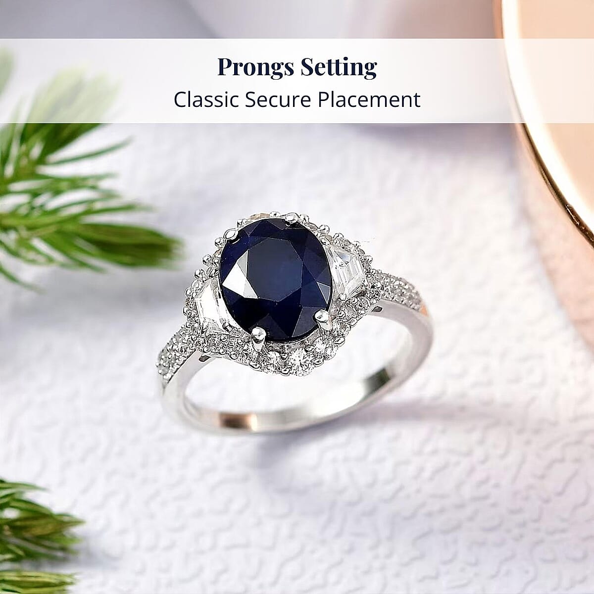 D'Joy Kanchanaburi Blue Sapphire (DF), White Zircon Ring in Rhodium Over Sterling Silver (Size 9.0) 4.30 ctw image number 3
