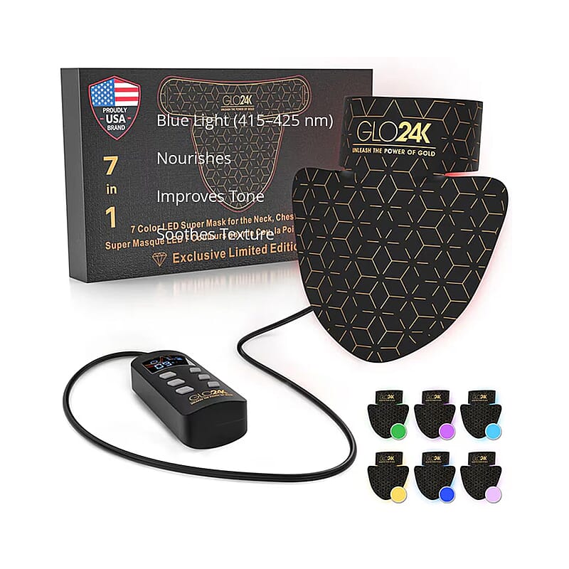 GLO24K 7 Color LED Super Mask for the Neck, Chest & Décolleté (Lifetime Warranty)