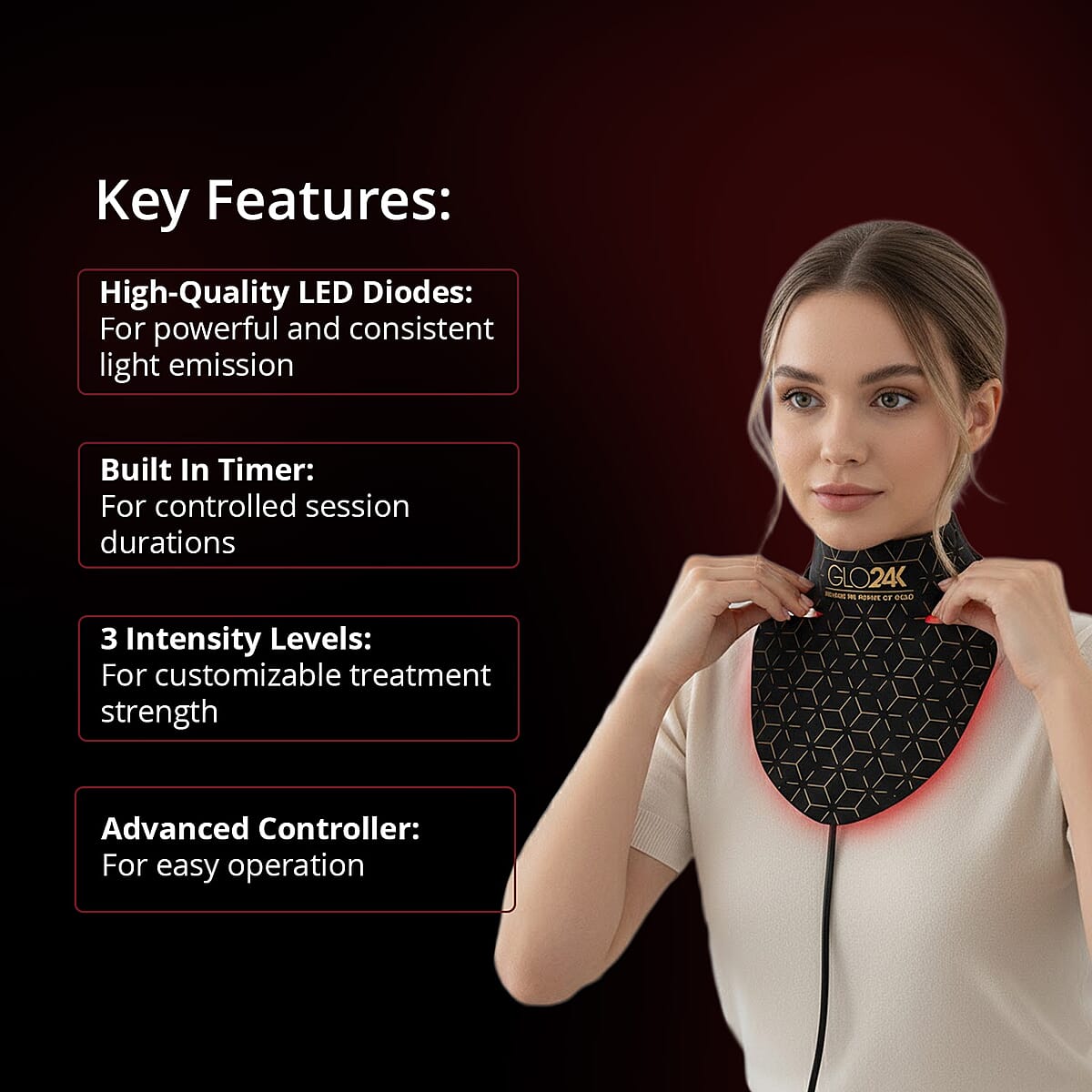 TLV Mega Clearance Doorbuster GLO24K 7 Color LED Super Mask for the Neck, Chest & D&eacute;collet&eacute; (Lifetime Warranty) image number 1