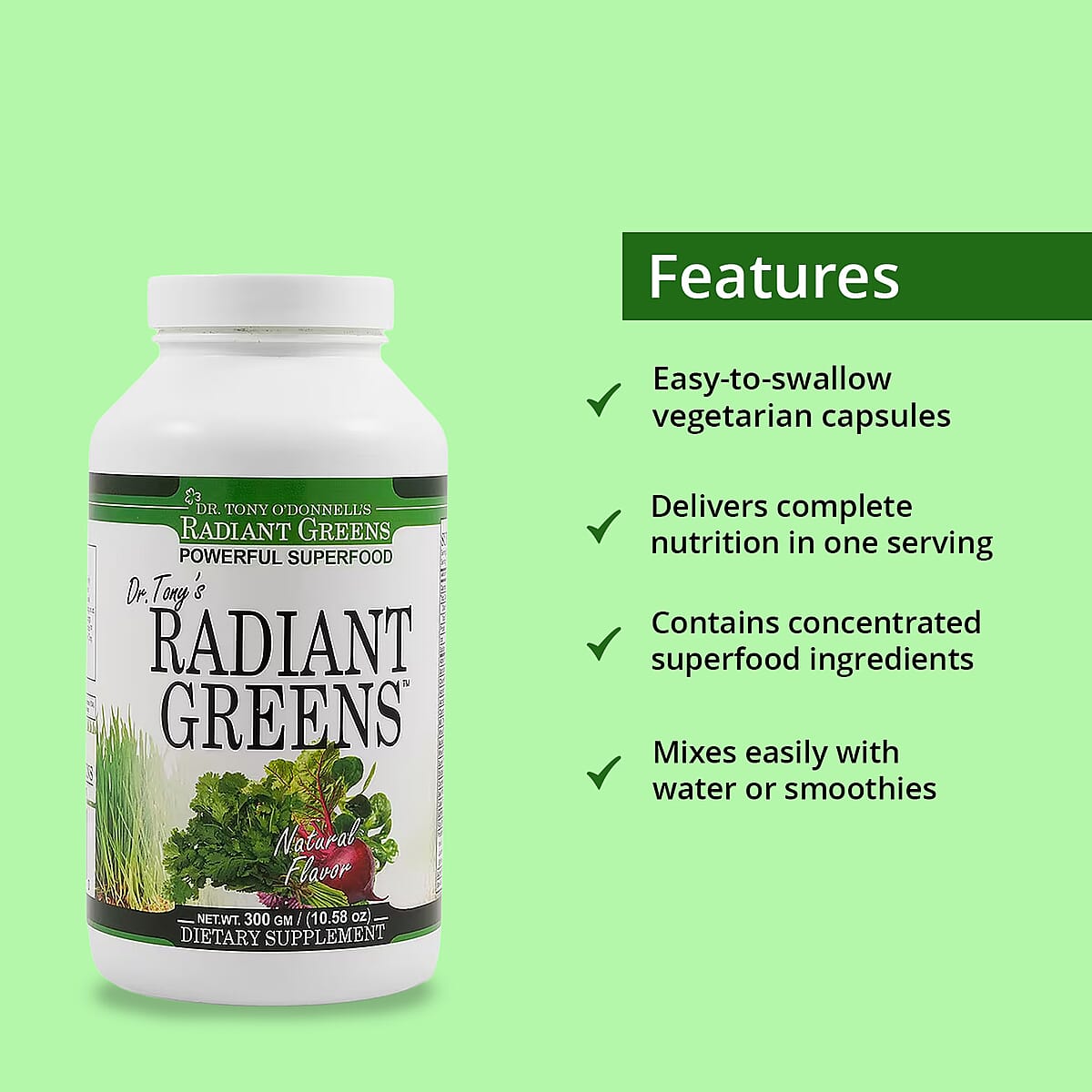 Radiant Greens Dr. Tonys Natural Flavor Dietary Supplement 10.58oz image number 2