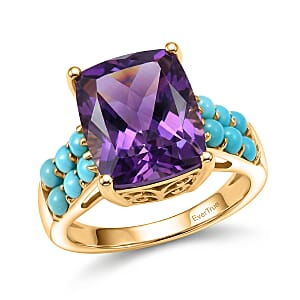 EverTrue African Amethyst and Lagoon Turquoise 6.00 ctw Royal Fusion Ring in 18K YG Plated (Size 10.0)