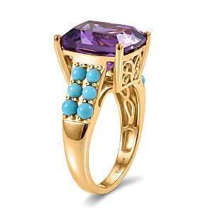EverTrue African Amethyst and Lagoon Turquoise 6.00 ctw Royal Fusion Ring in 18K YG Plated (Size 10.0)