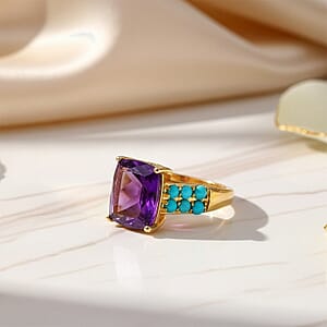 EverTrue African Amethyst and Lagoon Turquoise 6.00 ctw Royal Fusion Ring in 18K YG Plated (Size 11.0)