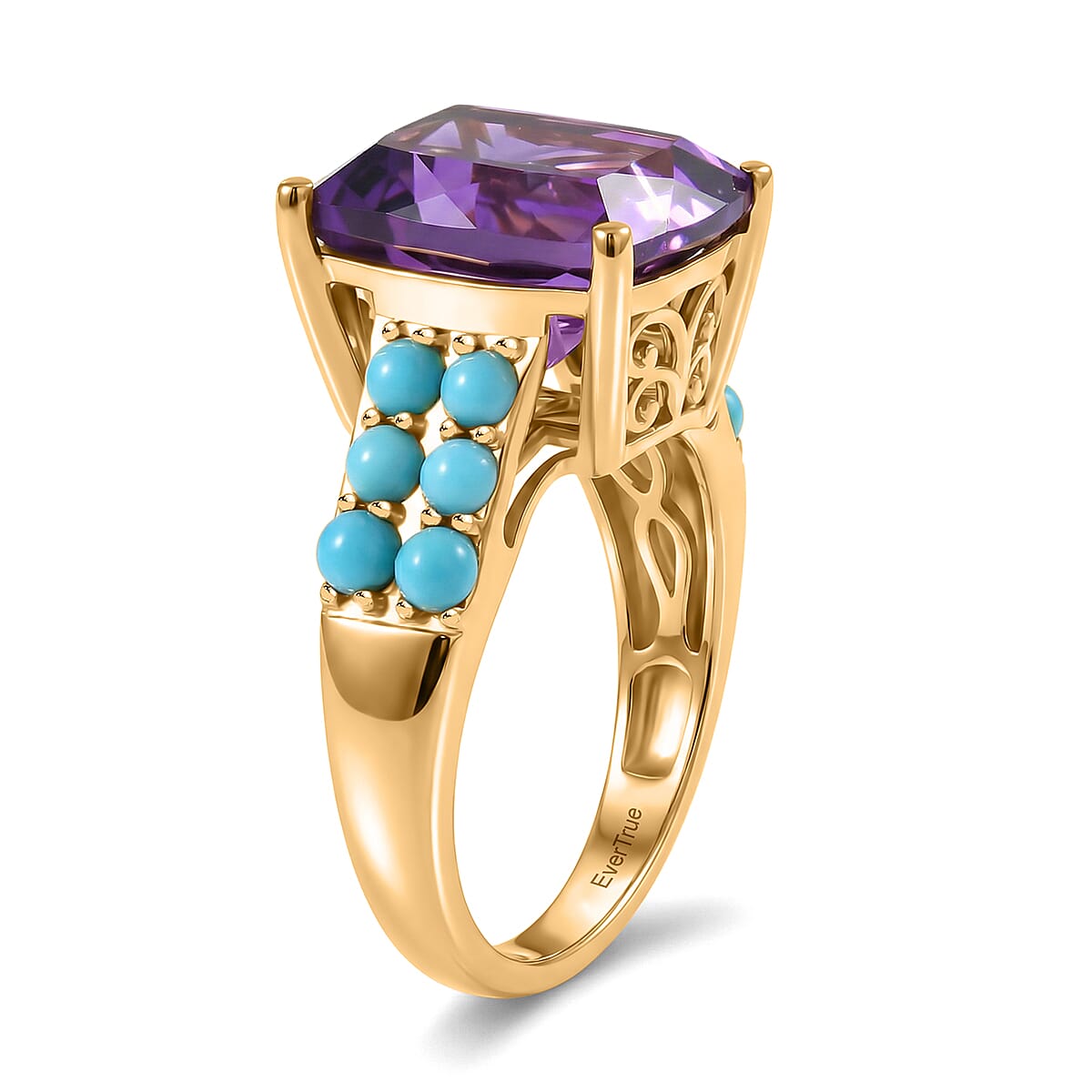 EverTrue African Amethyst and Lagoon Turquoise 6.00 ctw Royal Fusion Ring in 18K YG Plated (Size 11.0) image number 3