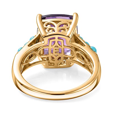 EverTrue African Amethyst and Lagoon Turquoise 6.00 ctw Royal Fusion Ring in 18K YG Plated (Size 11.0)
