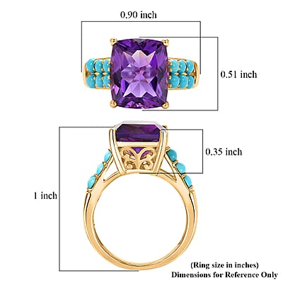 EverTrue African Amethyst and Lagoon Turquoise 6.00 ctw Royal Fusion Ring in 18K YG Plated (Size 6.0)