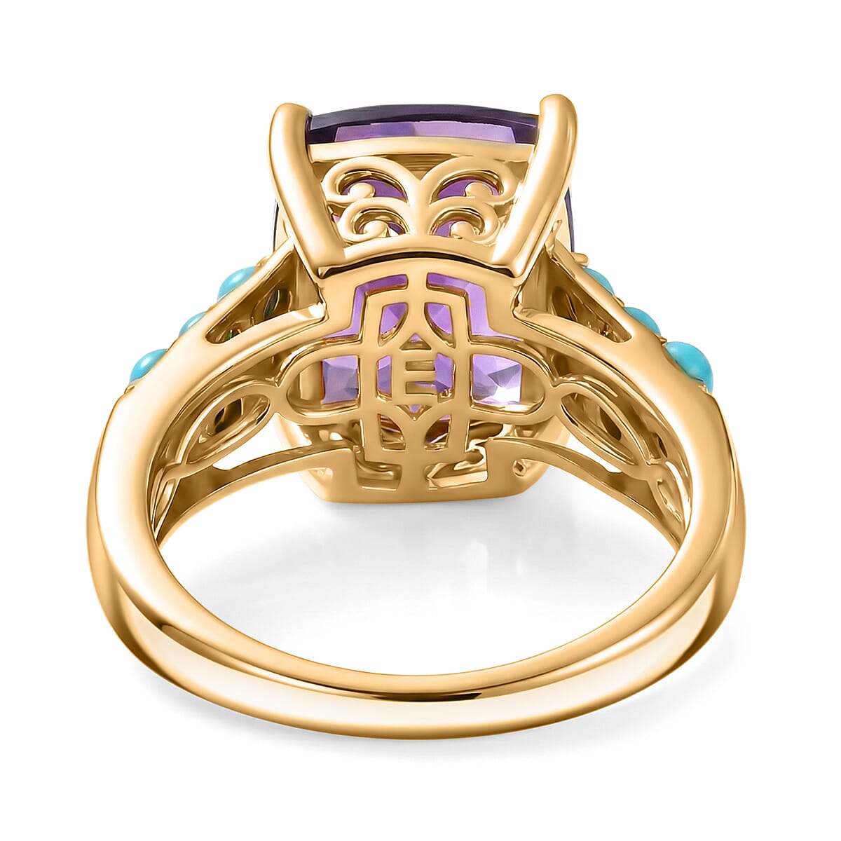 EverTrue African Amethyst and Lagoon Turquoise 6.00 ctw Royal Fusion Ring in 18K YG Plated (Size 7.0) image number 4