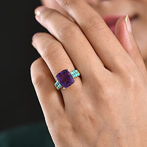 EverTrue African Amethyst and Lagoon Turquoise 6.00 ctw Royal Fusion Ring in 18K YG Plated (Size 9.0)