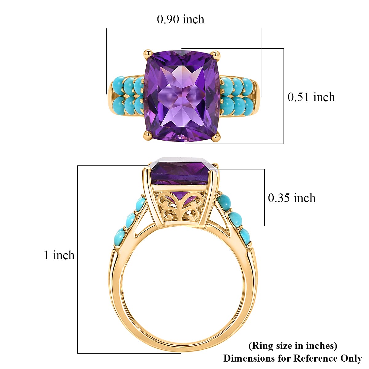 EverTrue African Amethyst and Lagoon Turquoise 6.00 ctw Royal Fusion Ring in 18K YG Plated (Size 9.0) image number 5