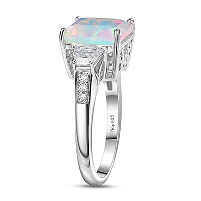 D'Joy AAA Ethiopian Welo Opal, Moissanite Art Deco Ring in Rhodium Over Sterling Silver 3.40 ctw (Size 10.0)