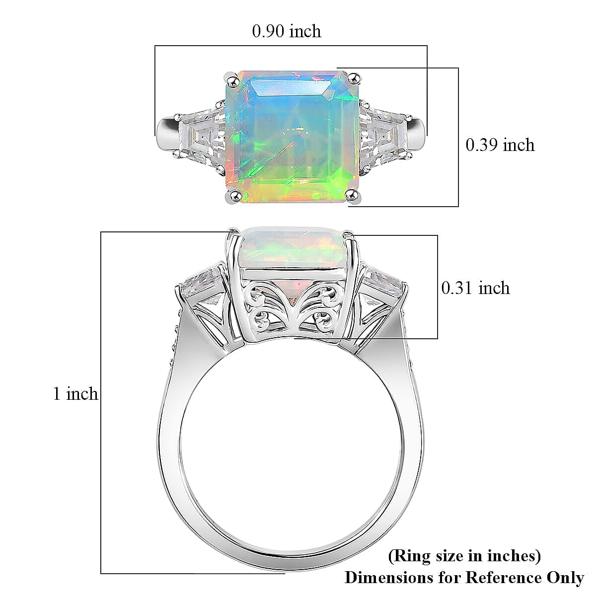 D'Joy AAA Ethiopian Welo Opal, Moissanite Art Deco Ring in Rhodium Over Sterling Silver 3.40 ctw (Size 10.0)