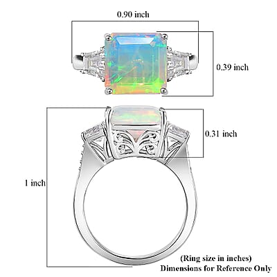 D'Joy AAA Ethiopian Welo Opal, Moissanite Art Deco Ring in Rhodium Over Sterling Silver 3.40 ctw (Size 10.0)