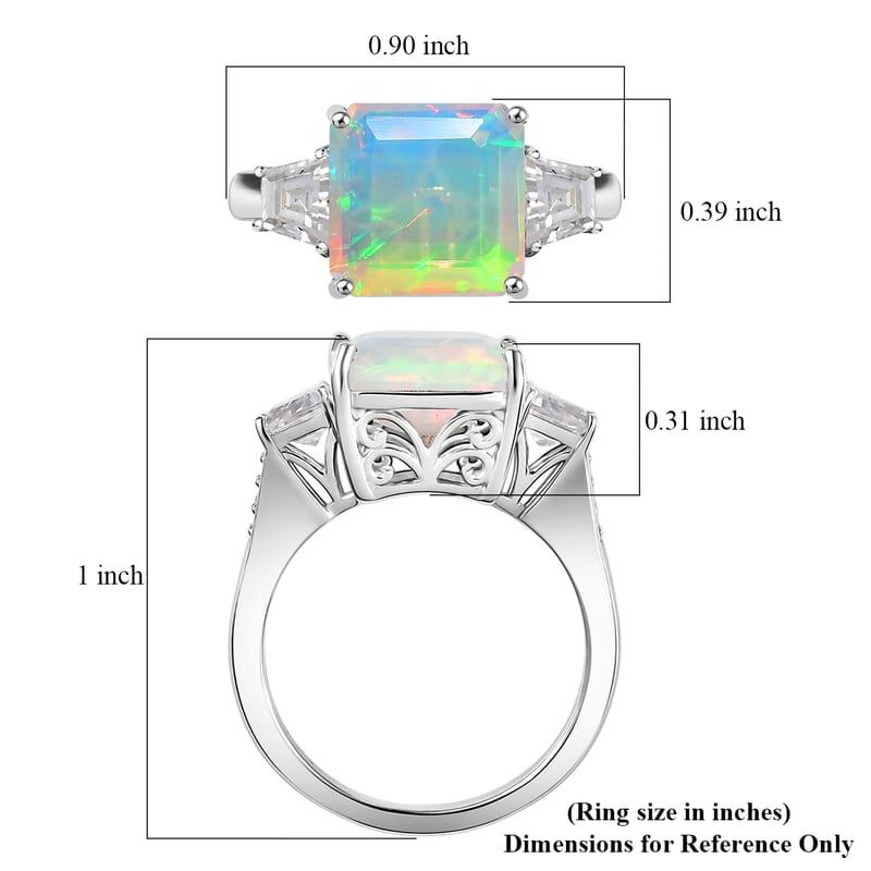 D'Joy AAA Ethiopian Welo Opal, Moissanite Art Deco Ring in Rhodium Over Sterling Silver 3.40 ctw (Size 6.0)