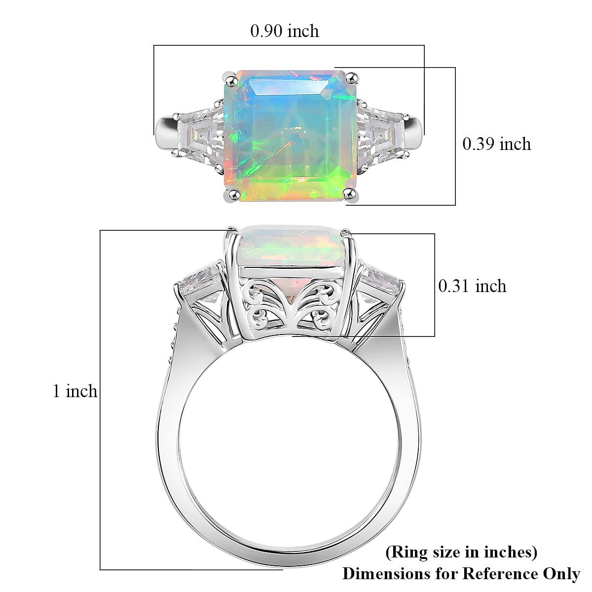 Doorbuster D'Joy AAA Ethiopian Welo Opal and Moissanite 3.40 ctw Art Deco Ring in Rhodium Over Sterling Silver (Size 9.0) image number 5