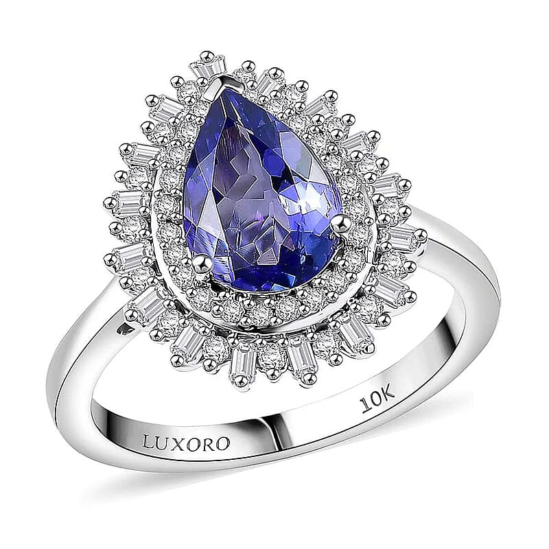 Luxoro 10K White Gold Premium Tanzanite, Diamond (G-H, I2) (0.45 cts) Crown of Dreams Ring (Size 10.0) 2.30 ctw
