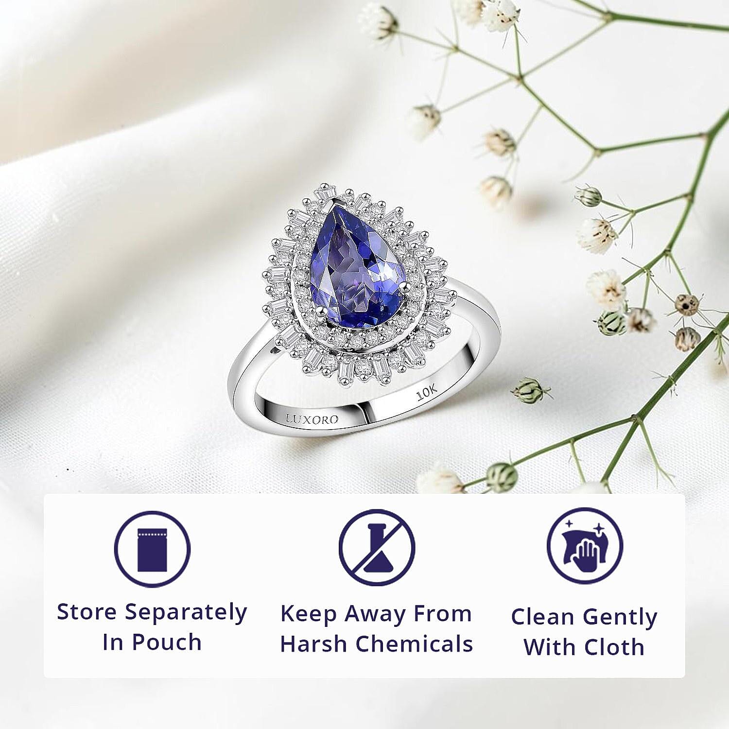 Luxoro 10K White Gold Premium Tanzanite, Diamond (G-H, I2) (0.45 cts) Crown of Dreams Ring (Size 10.0) 2.30 ctw
