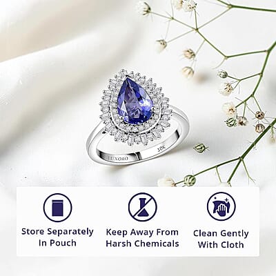 Luxoro 10K White Gold Premium Tanzanite, Diamond (G-H, I2) (0.45 cts) Crown of Dreams Ring (Size 10.0) 2.30 ctw