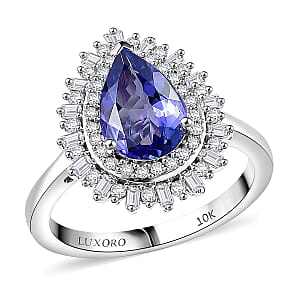 Luxoro 10K White Gold Premium Tanzanite, Diamond (G-H, I2) (0.45 cts) Crown of Dreams Ring (Size 10.5) 2.30 ctw