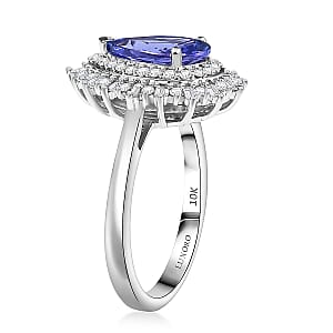 Luxoro 10K White Gold Premium Tanzanite, Diamond (G-H, I2) (0.45 cts) Crown of Dreams Ring (Size 5.0) 2.30 ctw