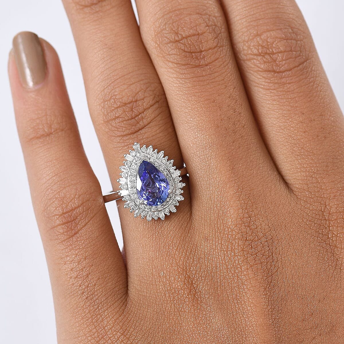 Luxoro 10K White Gold Premium Tanzanite, Diamond (G-H, I2) (0.45 cts) Crown of Dreams Ring (Size 7.5) 2.30 ctw image number 2