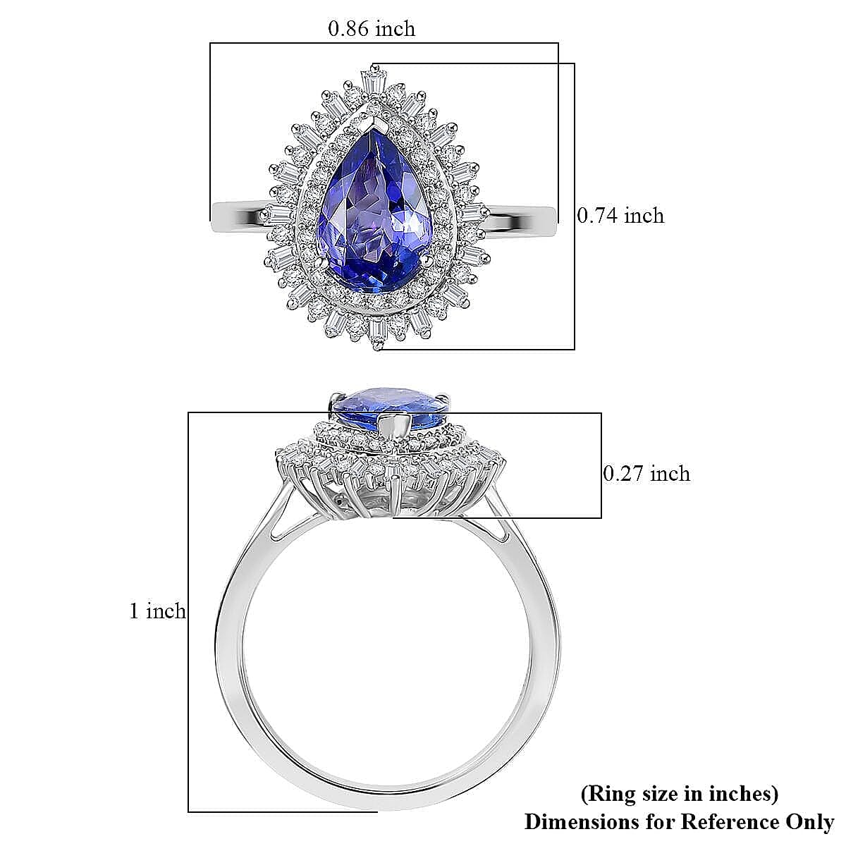 Luxoro 10K White Gold Premium Tanzanite, Diamond (G-H, I2) (0.45 cts) Crown of Dreams Ring (Size 9.5) 2.30 ctw image number 5
