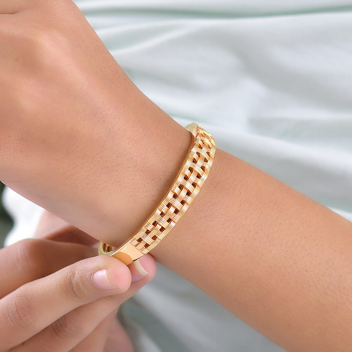 EverTrue Bronzella Collection Intreccio d Oro Weave Cuff Bracelet in 18K YG Plated Bronze (6.50 In) image number 2